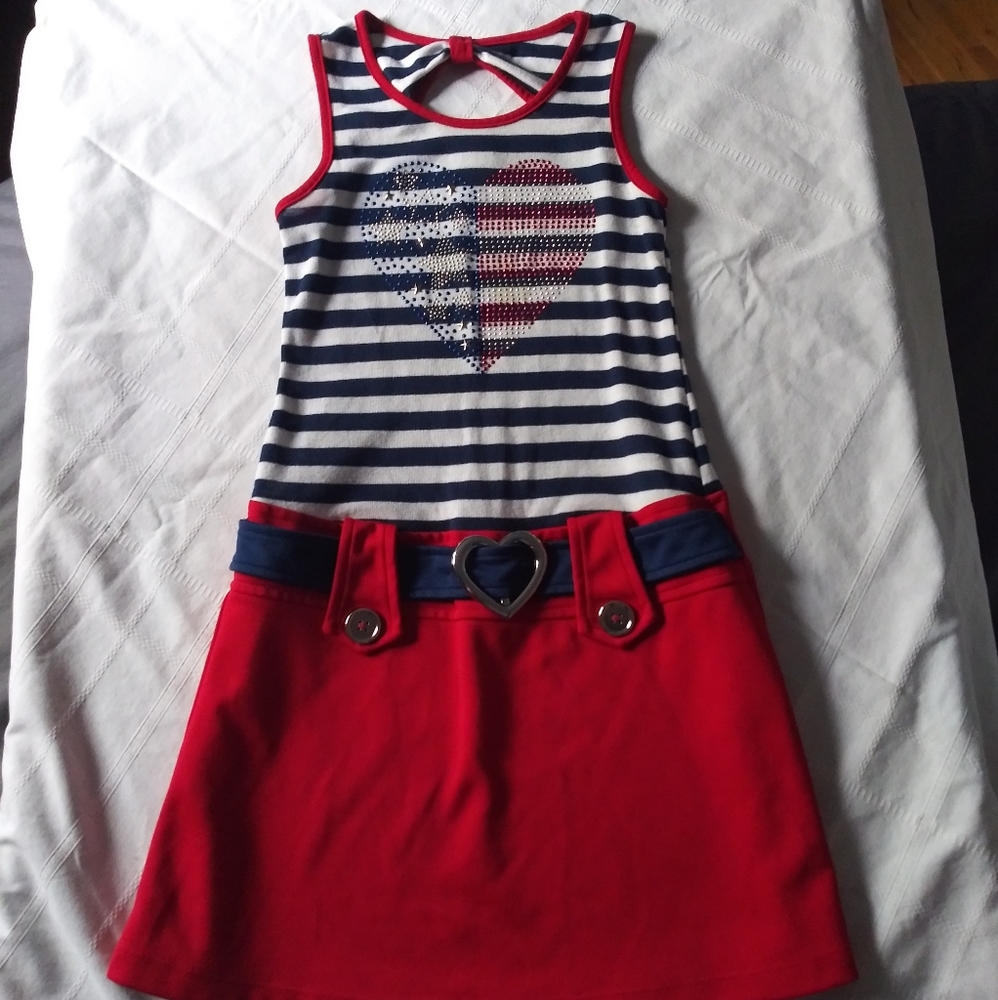 New girls Sparkle red patriotic summer dress 7/8